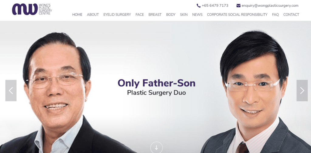 5. Wong's Plastic Surgery Center Hpmepage