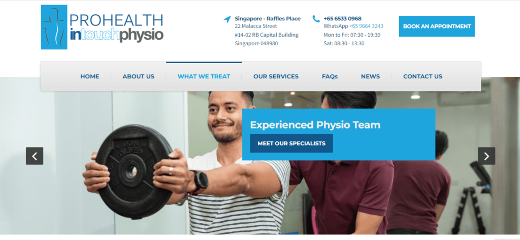 ProHealth In Touch Physiotherapy Clinic & Rehabilitation Gym Homepage