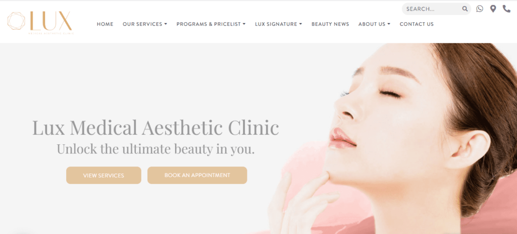 Lux Medical Aesthetic Clinic Homepage