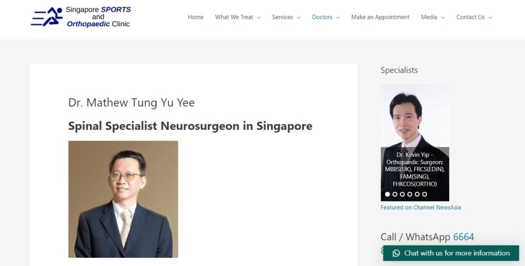 Dr. Mathew Tung Yu Yee - Singapore Sports and Orthopedic Clinic
