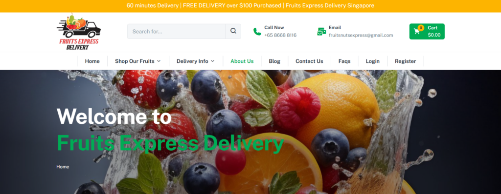 Screenshot fruits express delivery homepage